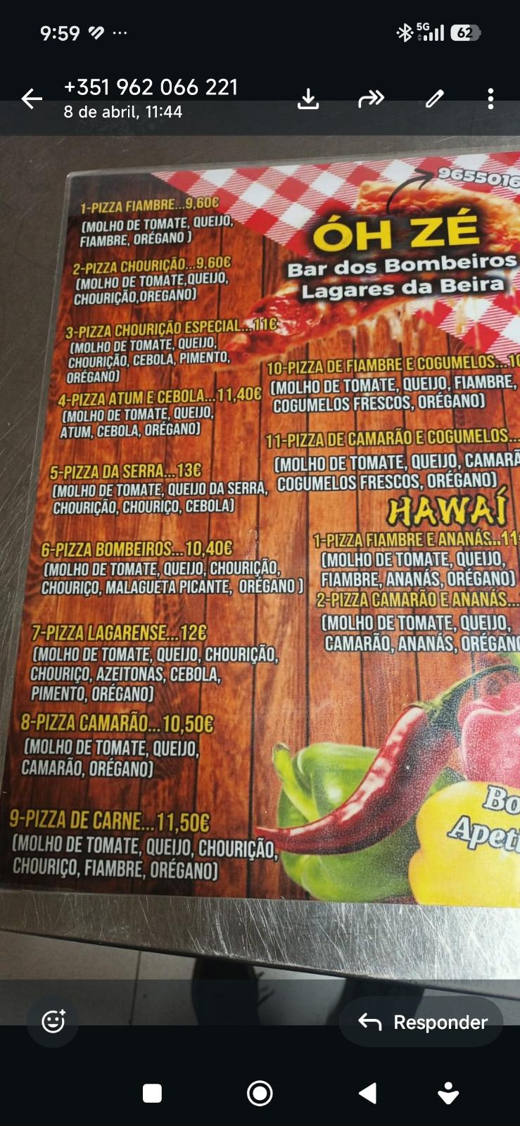 Portuguese Pizza Menu thumbnail
